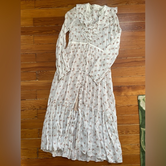 Doen Dresses & Skirts - Doen Faye Dress in Salt White and pink/tan Long Sleeve maxi dress size M
